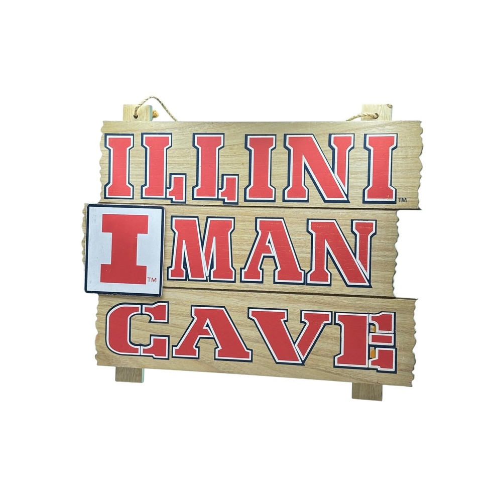 NCAA Illinois Illini Man Cave Wood Sign Brown Red Blue Wall Decor Hanging Plank‎
